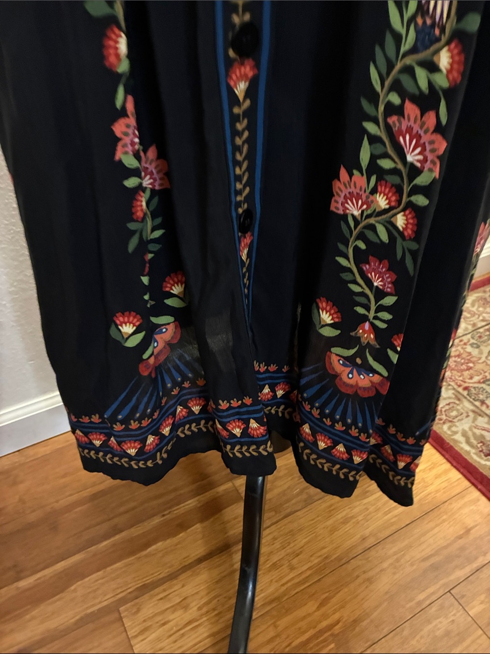 FARM Rio NWT Large Toucan Garden Black Button Front Midi Dress w/Tie & Pockets - Picture 13 of 16